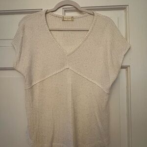 Altar'd State Cream Ribbed Cap Sleeve Blouse